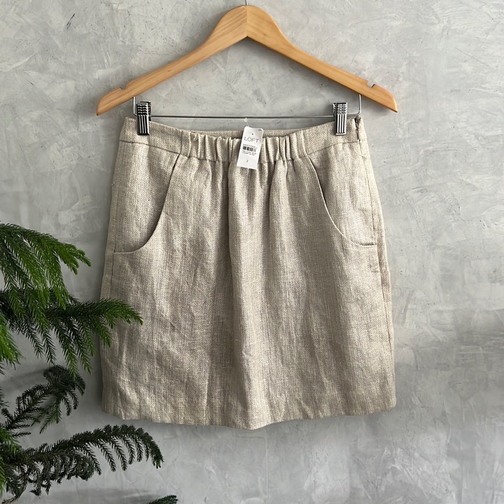 NWT Loft Khaki Linen Skirt with Front Pockets w/Lining , Size 2